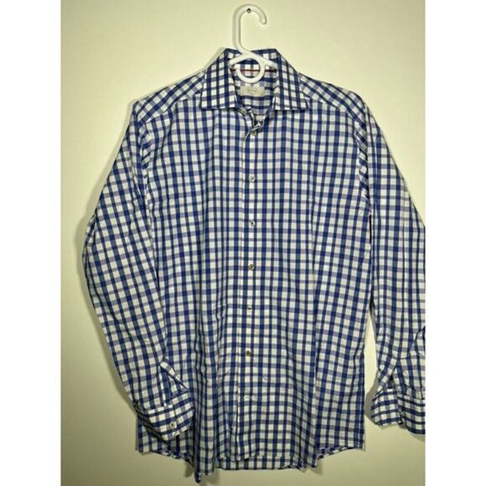Eton Shirt Mens 41 16 Blue Checkered Contemporary Preppy Poplin Business Luxury